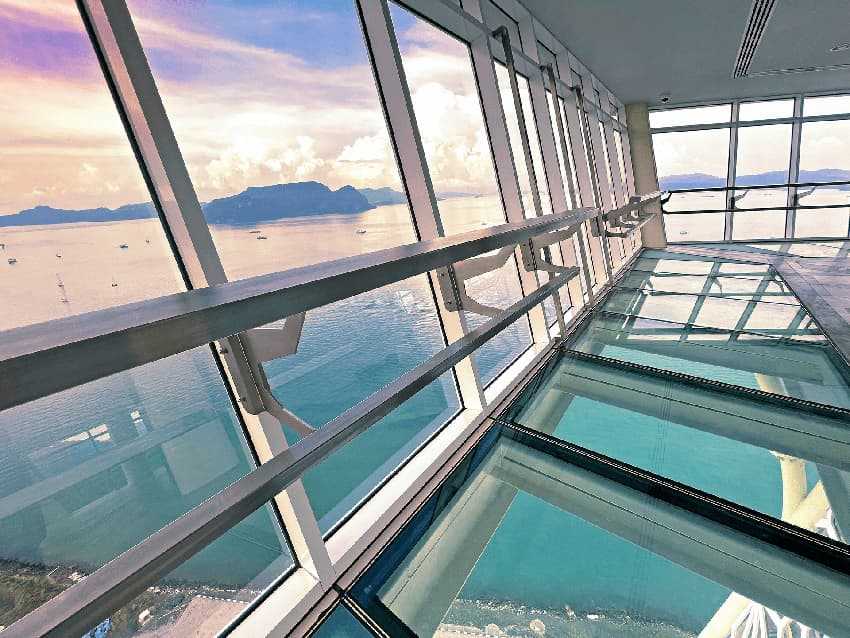 Glass floor at the topmost level of Maha Tower Langkawi